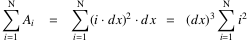 mit i von 1 bis N: ∑A_i = ∑(i ⋅ dx)^2 ⋅ dx = (dx)^3 ⋅ ∑i^2